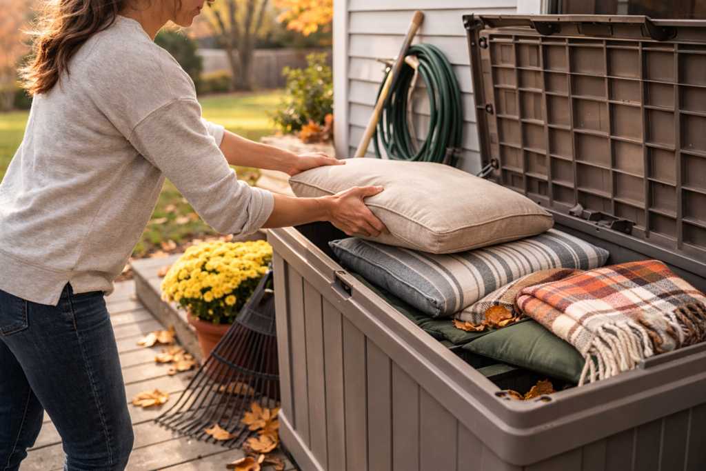 Homeowner preparing their home for a new season with routine upkeep tasks