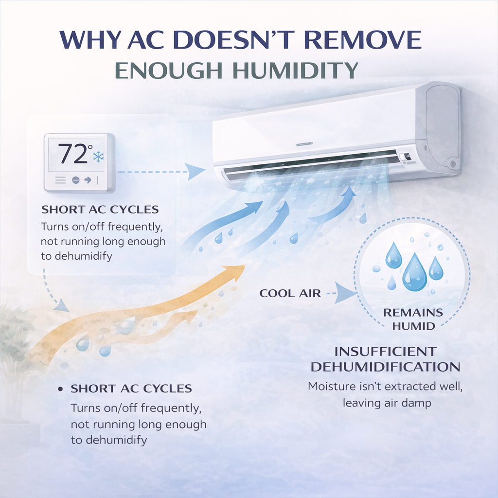 diagram showing air conditioner not removing enough humidity