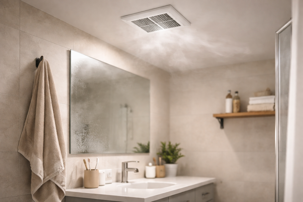bathroom exhaust fan removing moisture after shower