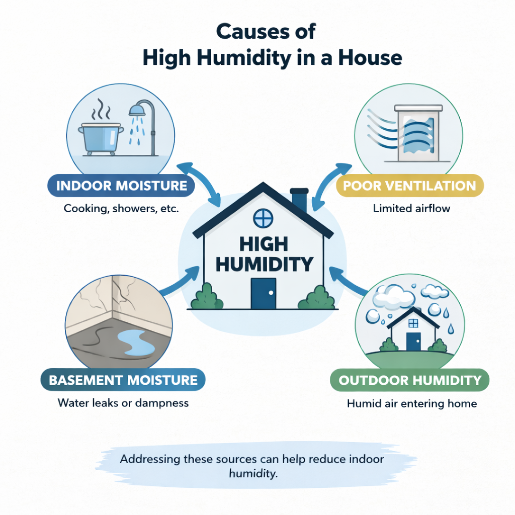 diagram showing causes of high humidity in a house