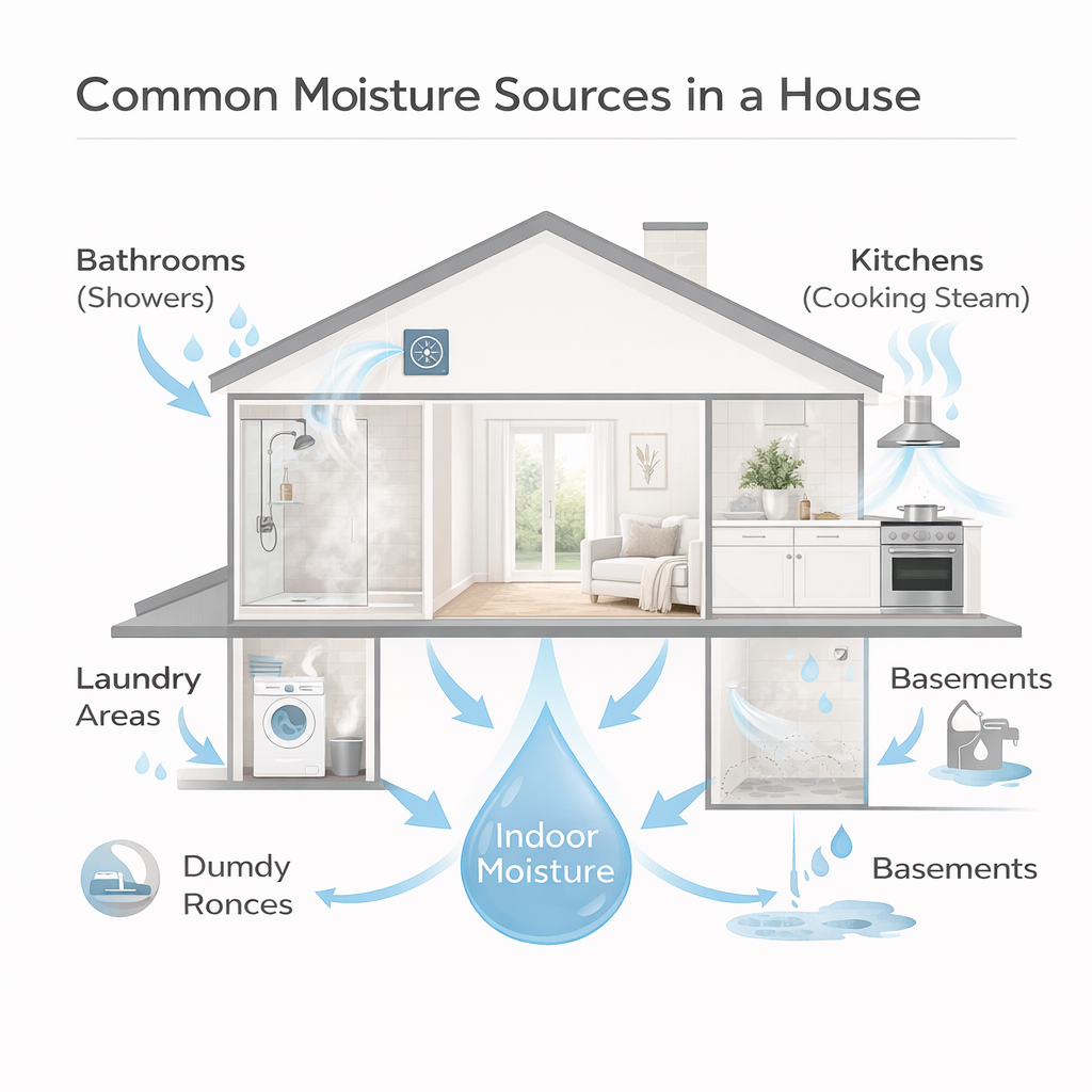 diagram showing common moisture sources in a house