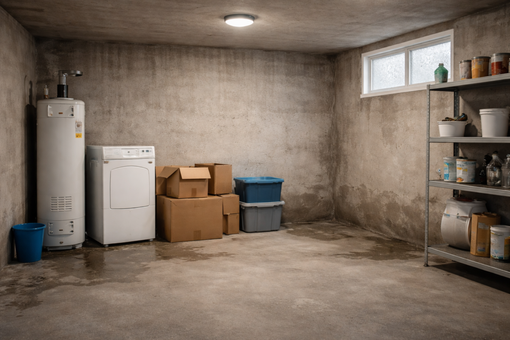 damp basement with high humidity levels