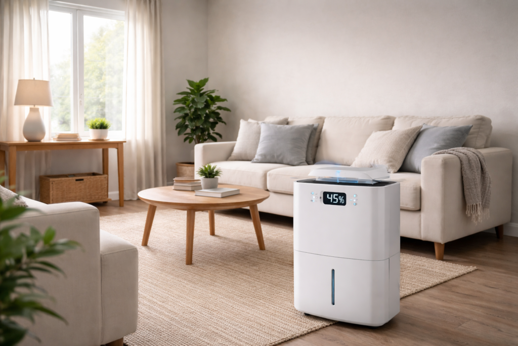 dehumidifier reducing high humidity in a house