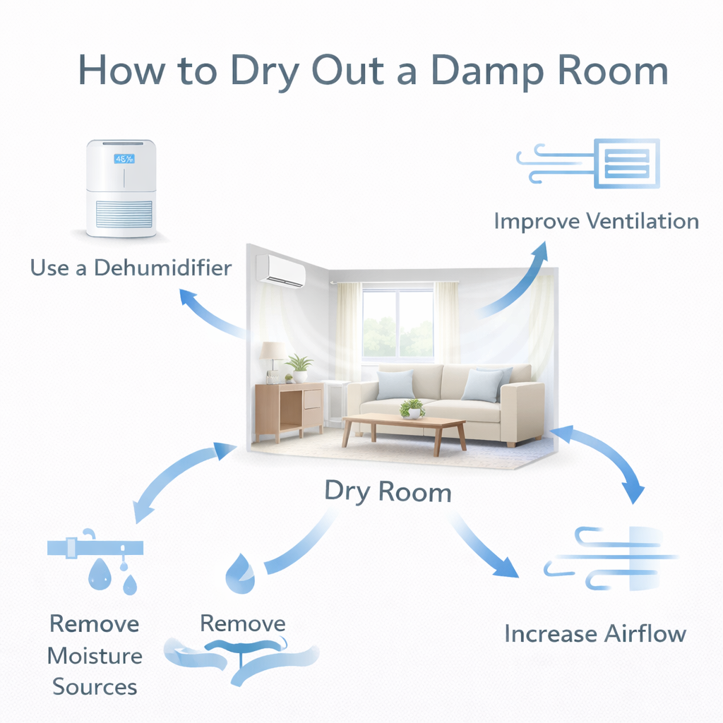 diagram showing how to dry out a damp room
