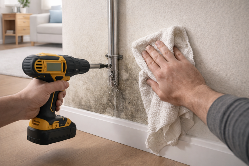 fixing moisture source in damp room