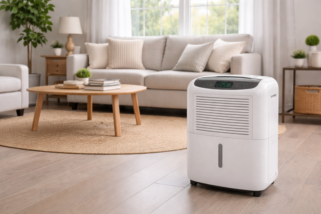 dehumidifier reducing indoor moisture levels