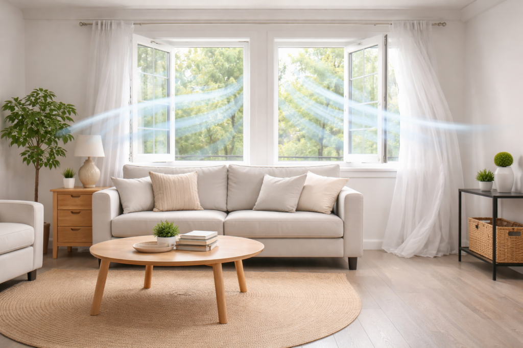 open windows improving airflow and reducing moisture