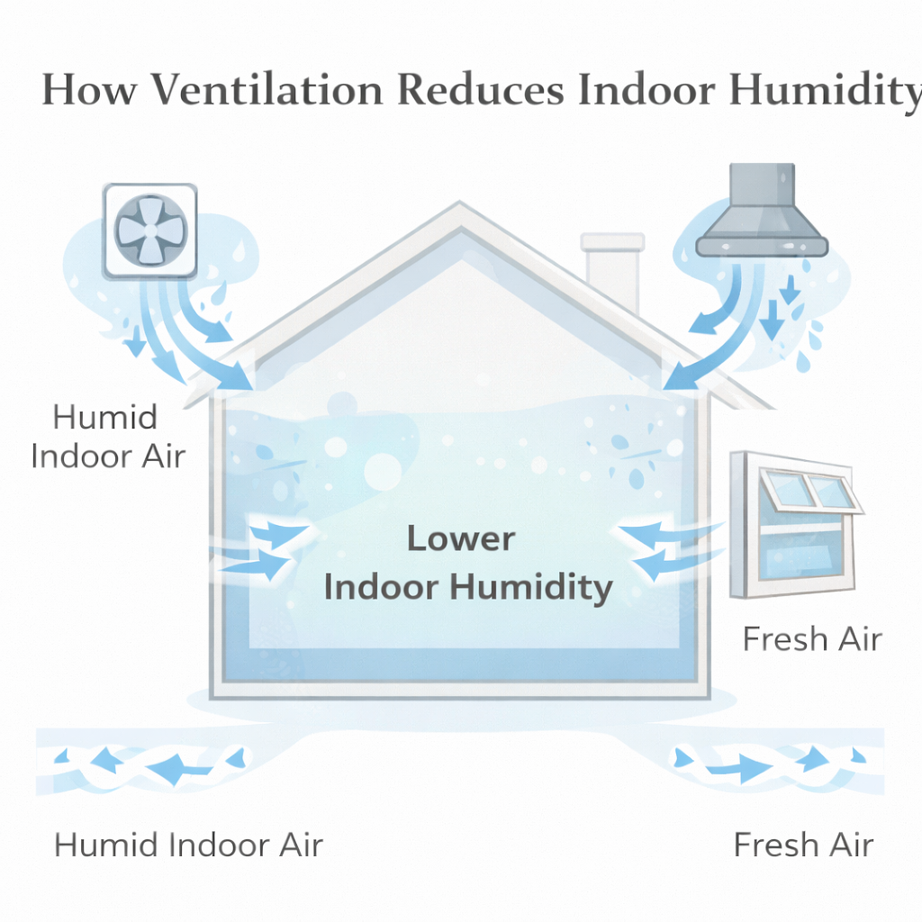 diagram showing ventilation removing humid air from a house