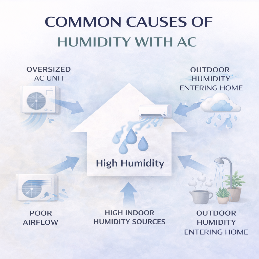 diagram showing causes of humidity even with air conditioning