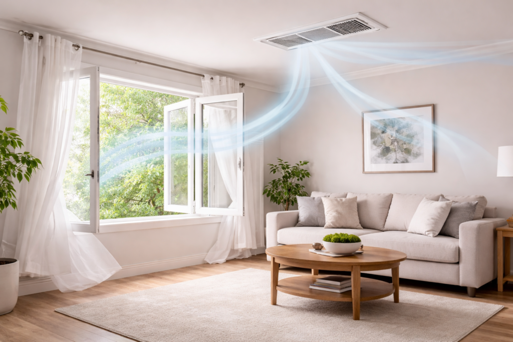 well ventilated home with fresh airflow through windows