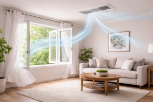 well ventilated home with fresh airflow through windows