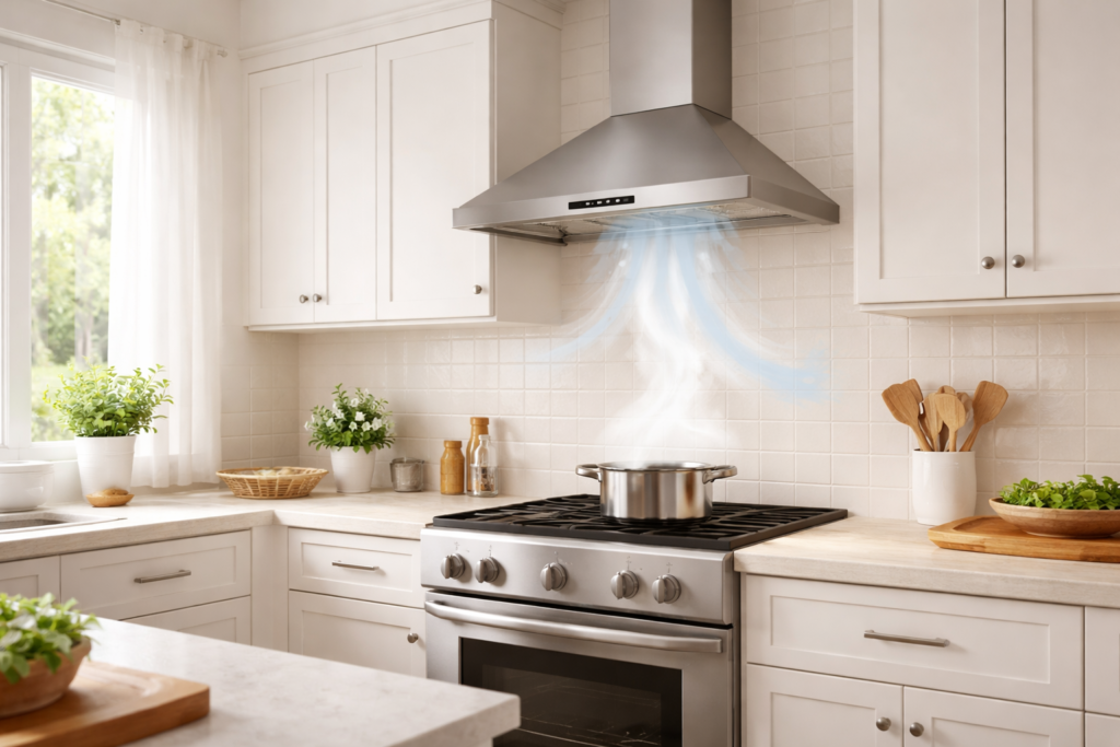 range hood removing steam from cooking