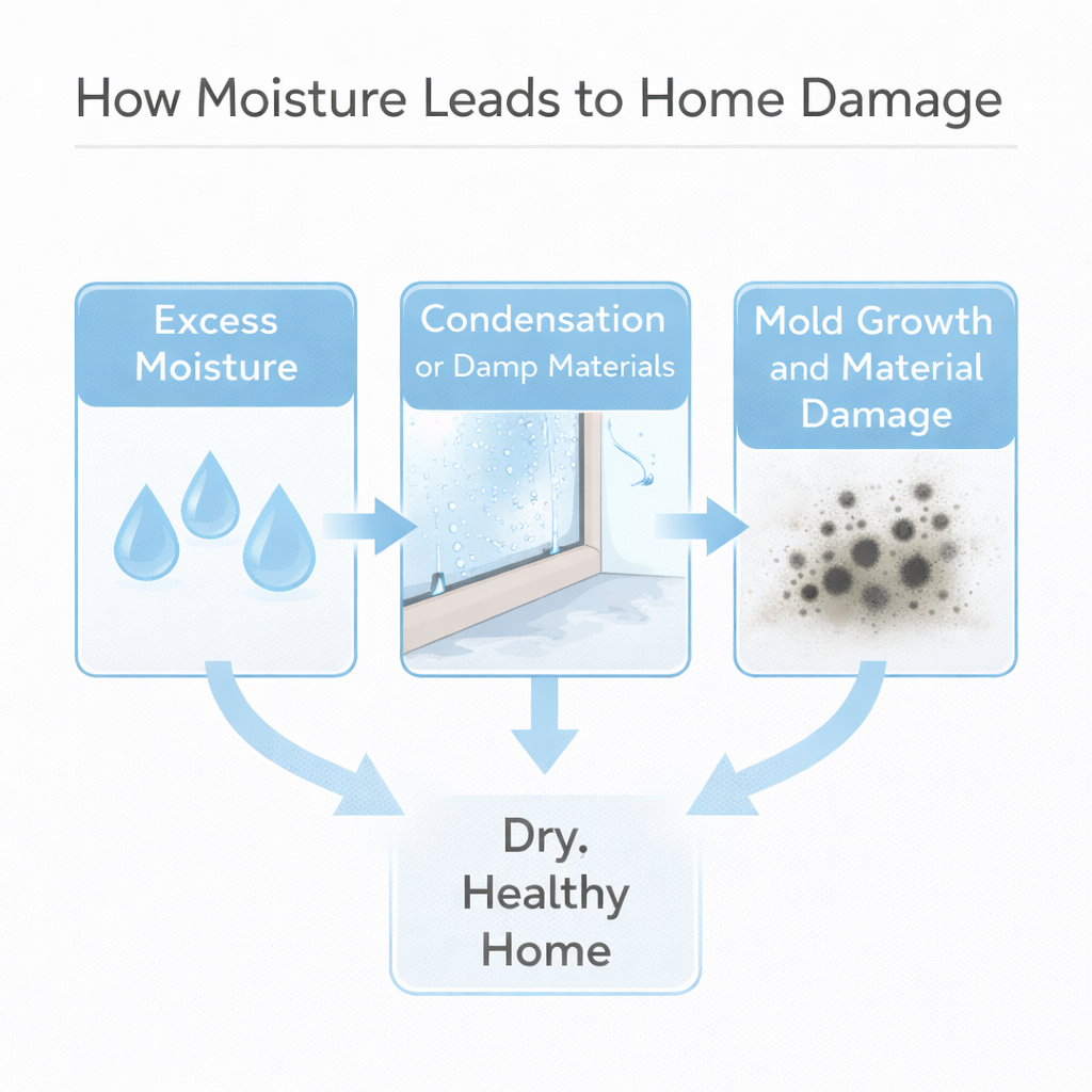 diagram showing how moisture leads to mold and damage