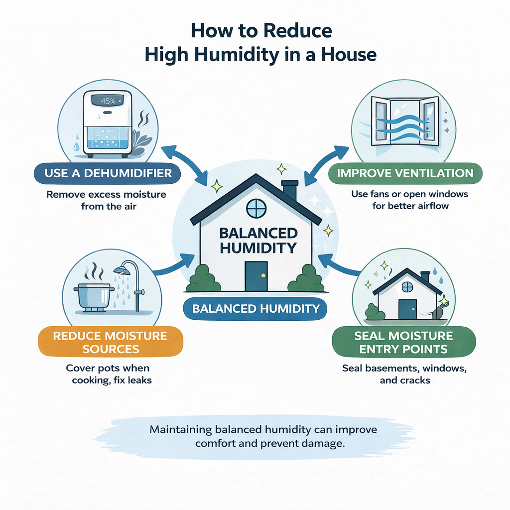 diagram showing how to reduce high humidity in a house