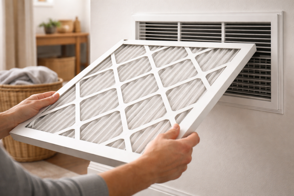 installing a clean air filter in a home HVAC system