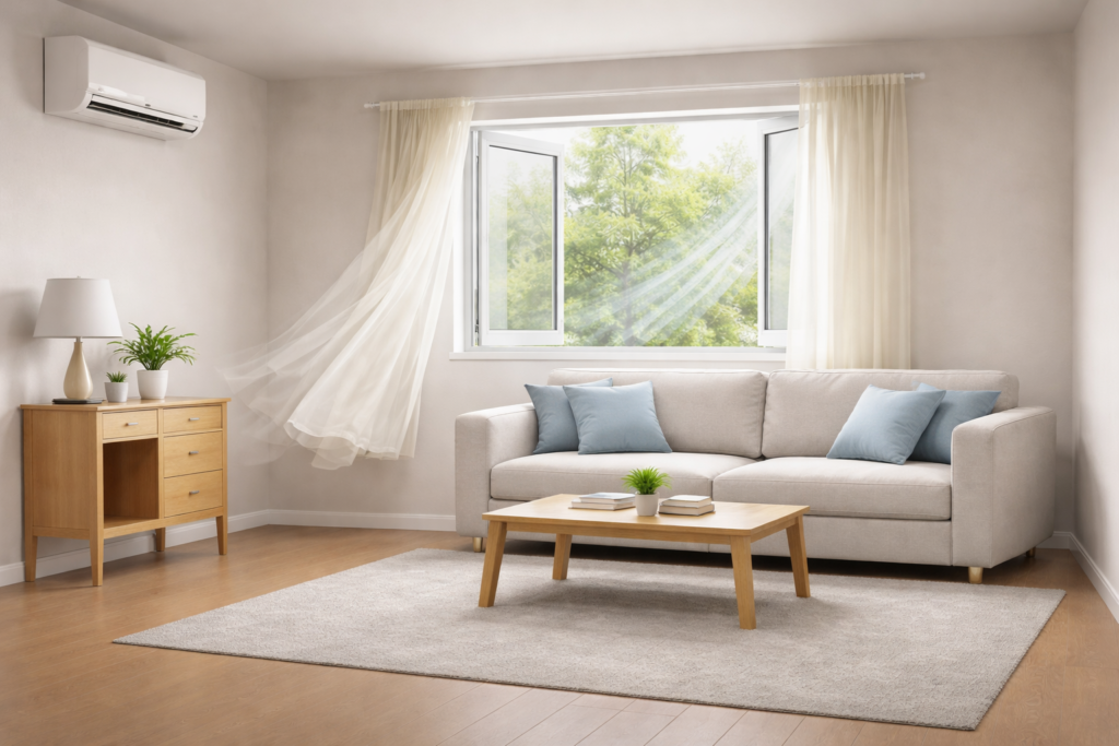 ventilation airflow drying out a damp room