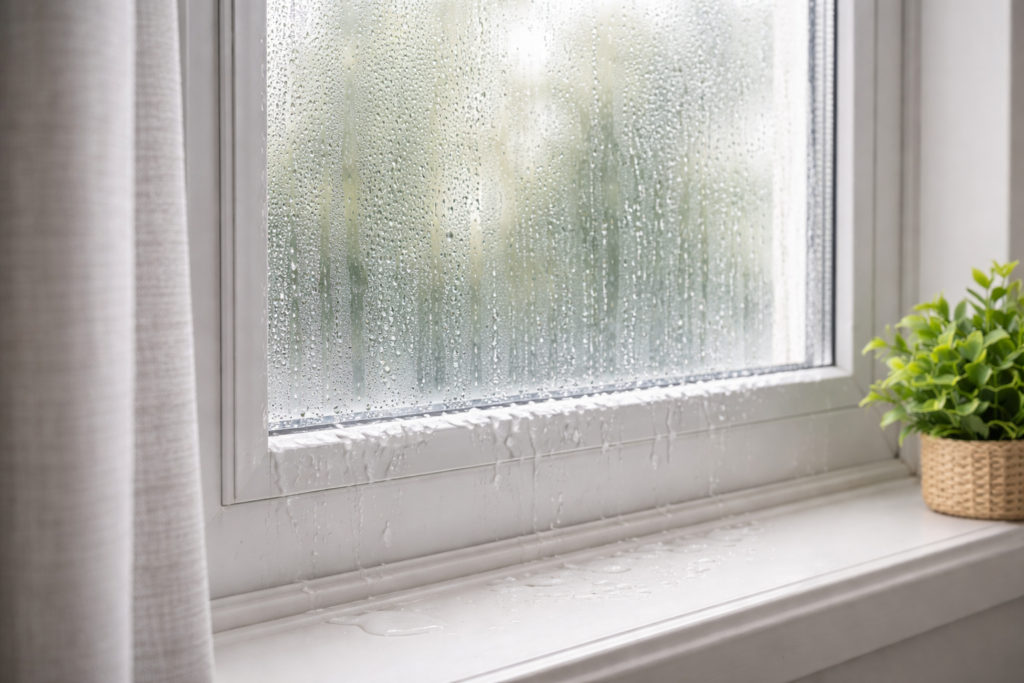 condensation on window caused by indoor moisture
