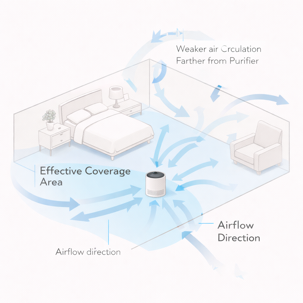 diagram showing how an air purifier circulates air within a room
