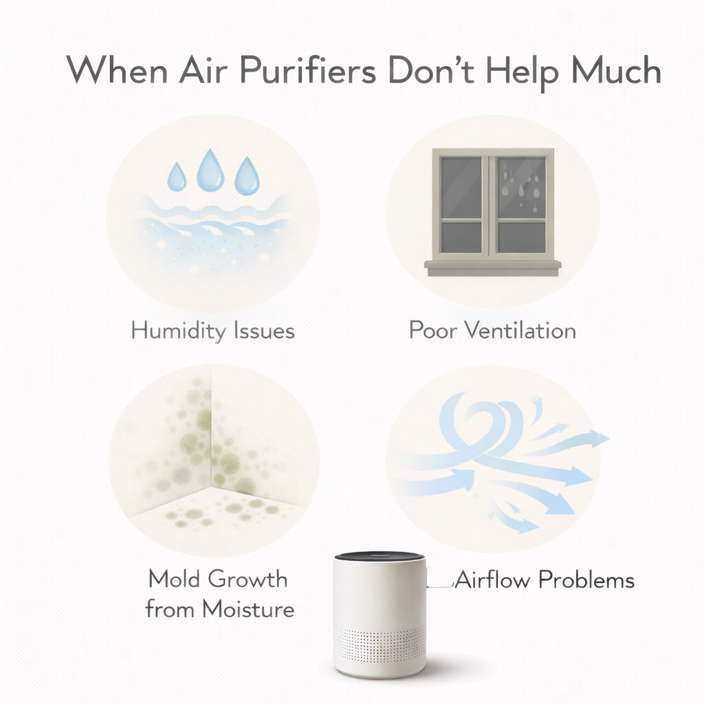 diagram showing situations where air purifiers do not solve air quality problems