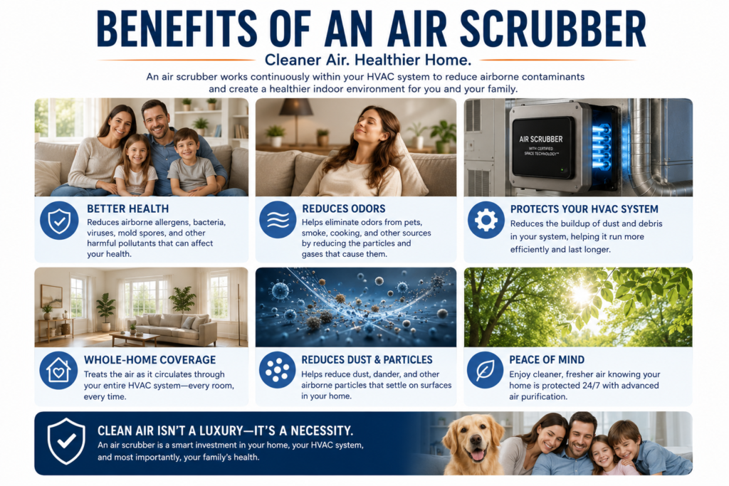 Infographic highlighting the benefits of installing an HVAC air scrubber.